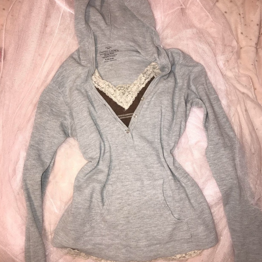 Y2k twilightcore Grey long sleeve button up hoodie
